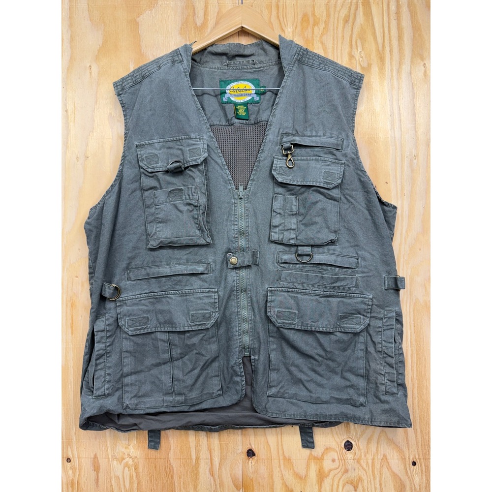 Cabelas Outdoor Gear Fishing Vest XL Green Cotton Multi Pocket Utility Mesh Back
